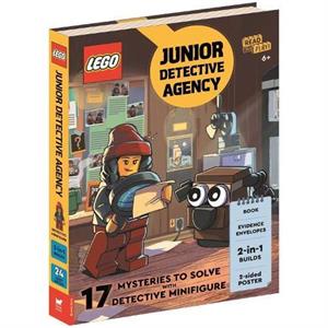 LEGO  Books Junior Detective Agency with detective minifigure dog minibuild 2sided poster play scene evidence envelopes and LEGO elements by LEGO