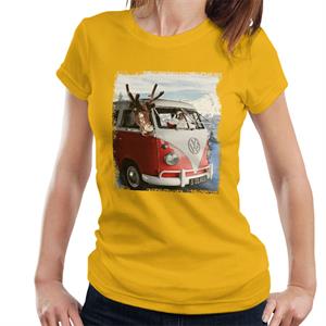 Volkswagen Santa And Reindeer T1 Camper Van Women's T-Shirt