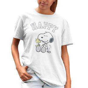 All+Every Peanuts Snoopy And Woodstock Happy Women's Boyfriend Fit T-Shirt