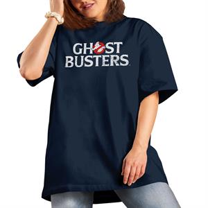 All+Every Ghostbusters Distressed White Text Logo Women's Boyfriend Fit T-Shirt