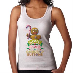 Shrek Christmas Gingerbread Man Love Peace Gumdrop Buttons Women's Vest