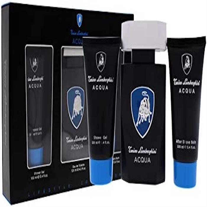 Lamborghini Acqua Gift Set 125ml EDT + 100ml Shower Gel + 100ml Aftershave Balm-0