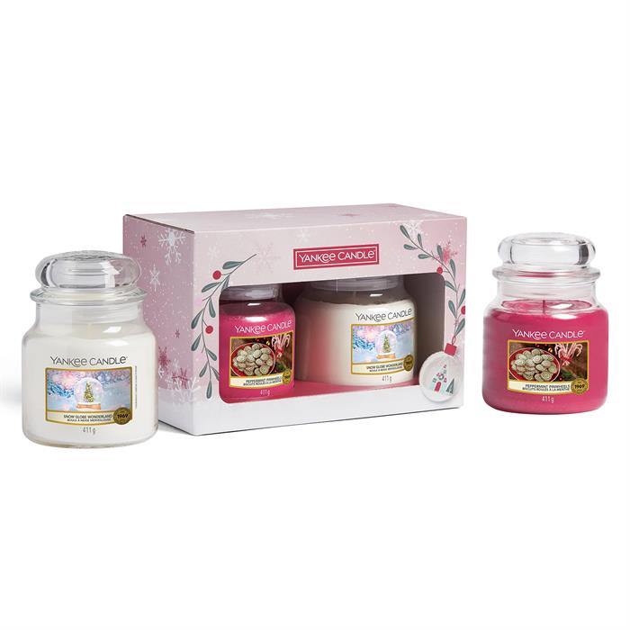 Yankee Candle Gift Set 411g Peppermint Pinwheels Candle + 411g Snow Globe Wonderland Candle-0