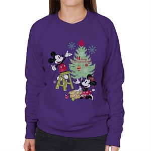 Disney Christmas Mickey And Minnie Mouse Decorating Women's Sweatshirt