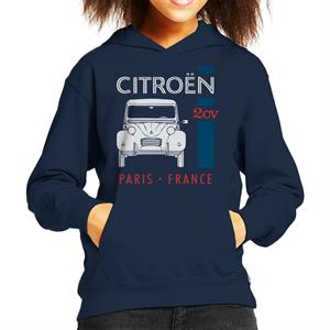 Citroen White 2CV Paris France Single Stripe Kid's Hooded Sweatshirt