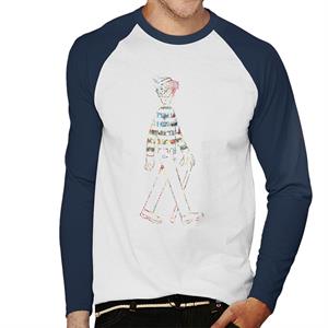 Where's Wally Beach Illustration Outline Men's Baseball Long Sleeved T-Shirt