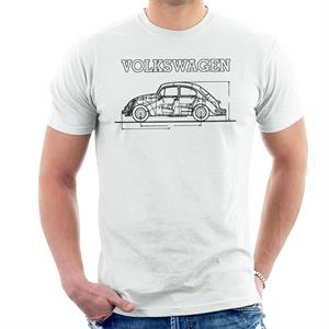 Official Volkswagen Beetle Black Technical Diagram Men's T-Shirt