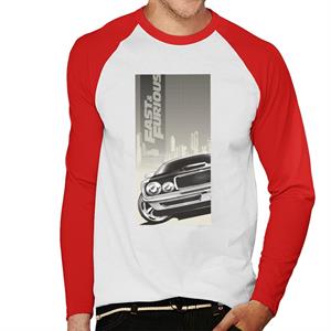 Fast and Furious Dodge Charger City Backdrop Men's Baseball Long Sleeved T-Shirt