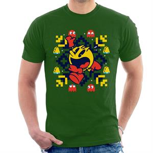 Pac-Man Christmas Snowflakes Running Men's T-Shirt