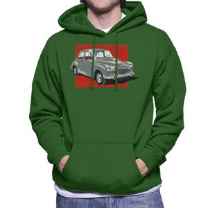 Morris Minor Red Background British Motor Heritage Men's Hooded Sweatshirt