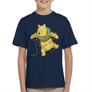 Disney Christmas Winnie The Pooh Tangled In Festive Lights Kid's T-Shirt