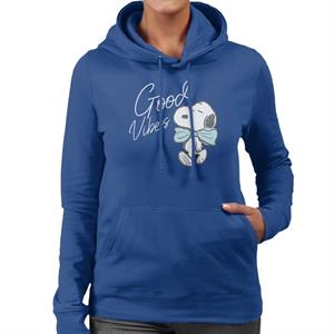 Peanuts Snoopy Blue Bow Tie Good Vibes Women's Hooded Sweatshirt