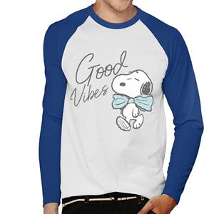 Peanuts Snoopy Good Vibes Bow Tie Men's Baseball Long Sleeved T-Shirt