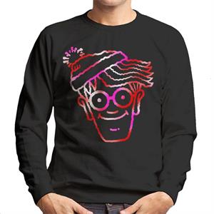 Where's Wally Red And Pink Character Head Outline Men's Sweatshirt