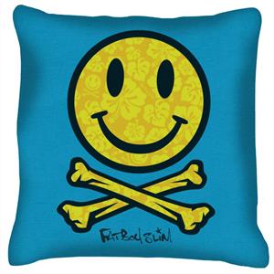 Fatboy Slim Flower Pattern Smiley And Crossbones Cushion