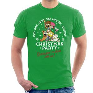 Boy Girl Dog Cat Mouse Cheese Christmas Party Men's T-Shirt