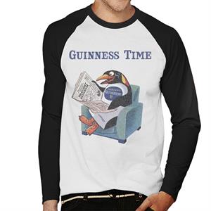 Guinness Penguin Reading Newspaper Men's Baseball Long Sleeved T-Shirt