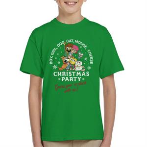 Boy Girl Dog Cat Mouse Cheese Christmas Party Kid's T-Shirt