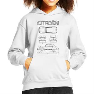 Citroen 2CV Black Diagram Views Kid's Hooded Sweatshirt