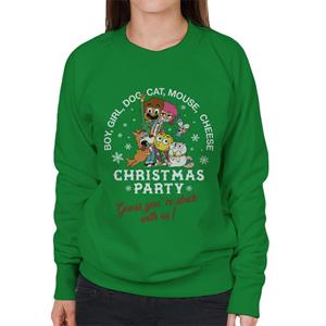 Boy Girl Dog Cat Mouse Cheese Christmas Party Women's Sweatshirt