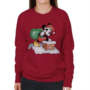 Disney Christmas Mickey Mouse Approaching Chimney Women's Sweatshirt