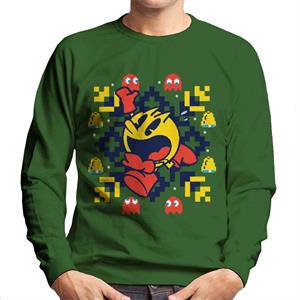 Pac-Man Christmas Snowflakes Running Men's Sweatshirt