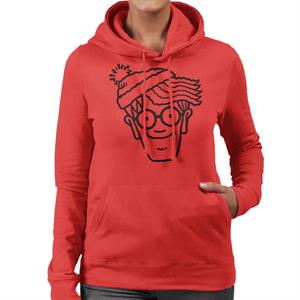 Where's Wally Black Outline Women's Hooded Sweatshirt