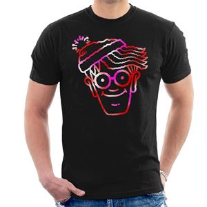 Where's Wally Red And Pink Character Head Outline Men's T-Shirt