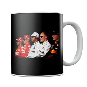 Motorsport Images Vettel Raikkonen Hamilton Botta & Verstappen Line Up Abi Dhabi GP Mug