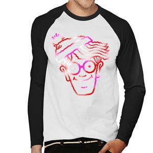 Where's Wally Red And Pink Character Head Outline Men's Baseball Long Sleeved T-Shirt