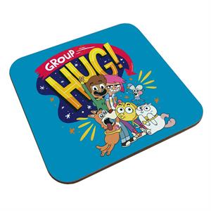 Boy Girl Dog Cat Mouse Cheese Group Hug Coaster