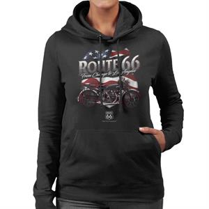 Route 66 US Flag & Motorcycle Women's Hooded Sweatshirt