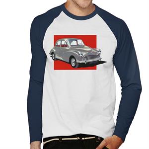 Morris Minor Red Background British Motor Heritage Men's Baseball Long Sleeved T-Shirt