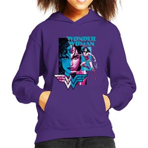 Wonder Woman Blue And Purple Montage Kid's Hooded Sweatshirt