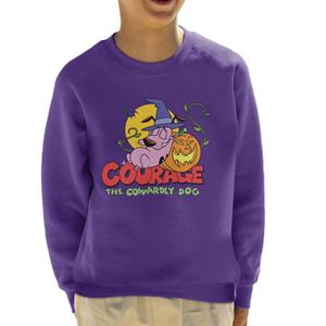 Courage The Cowardly Dog Halloween Leaning On Pumpkin Kid's Sweatshirt