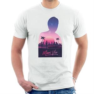 Miami Vice Sunset City Silhouette Men's T-Shirt