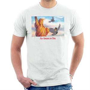 An American Tail Flying Henri Le Pigeon Near Statue Of Liberty Men's T-Shirt