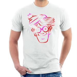 Where's Wally Red And Pink Character Head Outline Men's T-Shirt