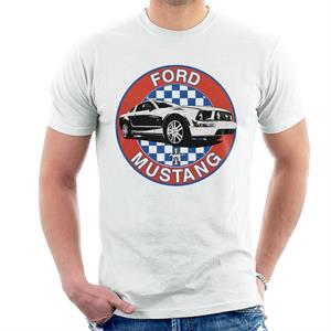 Ford Mustang Blue Checkered Race Stripes Men's T-Shirt