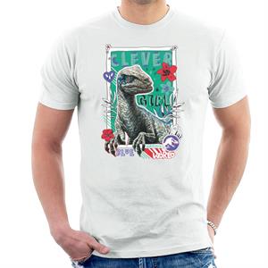 Jurassic Park Clever Girl Blue Floral Border Men's T-Shirt