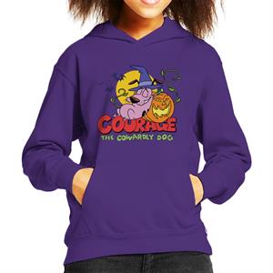 Courage The Cowardly Dog Halloween Leaning On Pumpkin Kid's Hooded Sweatshirt